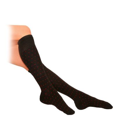 Дамски чорапи до коляното черни на червени точки