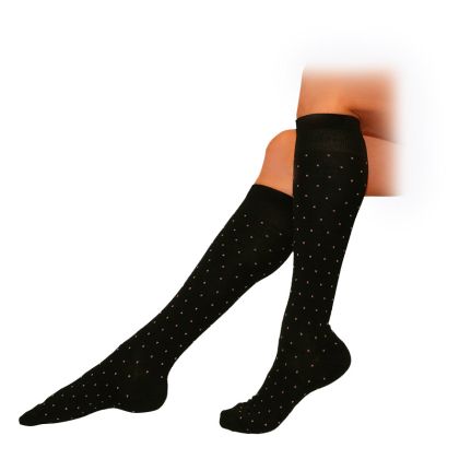 3/4 дамски чорапи от пениран памук, черни със светли точки