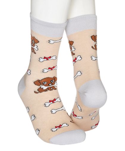 Socks with a little cute dog and a bone