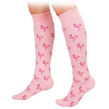 Дамски чорапи три четвърти с фламинго - в розово