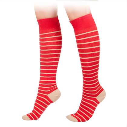 Дамски чорапи три четвърти червено райе