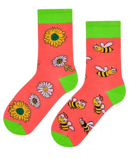 Детски чорапи Пчелички и маргаритки - цвят мандарина
