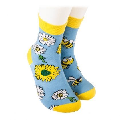 Детски чорапи Пчелички и маргаритки в синьо