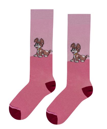 Детски 3/4 чорапи в розово със сладки кученца