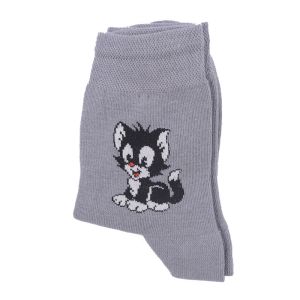 Сиви детски чорапи с котенце