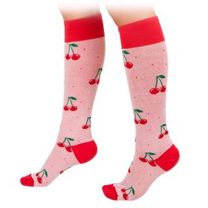 Три четвърти чорапи с череши в розово