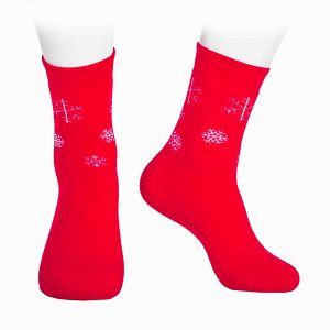 Страхотни дамски термо чорапи - червени с бели снежинки