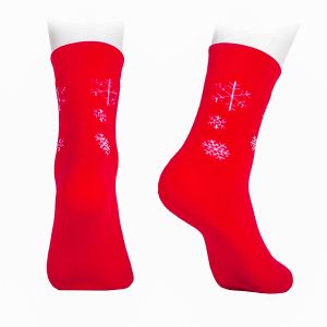 Страхотни дамски термо чорапи - червени с бели снежинки