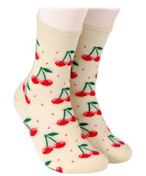 Чорапи памук с череши - екрю