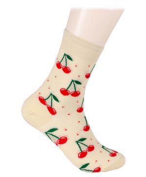 Чорапи памук с череши - екрю
