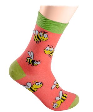 Bees and daisies socks tangerine