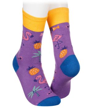 Детски бамбукови чорапи с фламинго - лилави