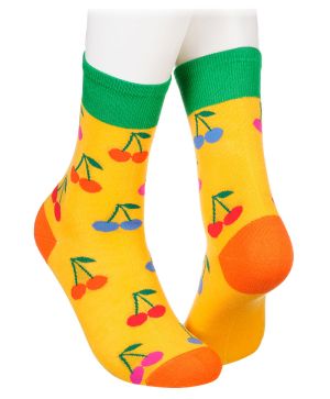 Детски бамбукови чорапи с череши - жълти
