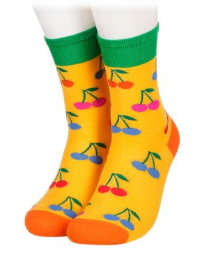 Детски бамбукови чорапи с череши - жълти