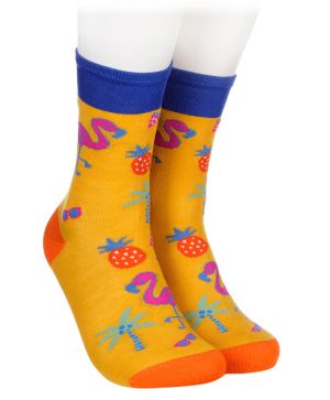 Детски бамбукови чорапи с фламинго - жълти