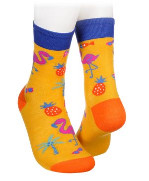 Детски бамбукови чорапи с фламинго - жълти
