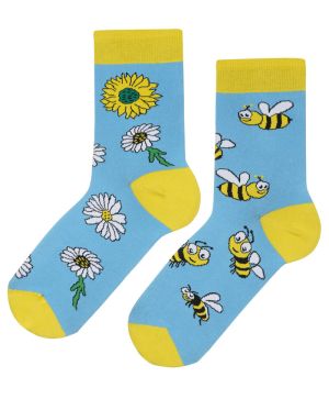 Bees and daisies kids socks blue
